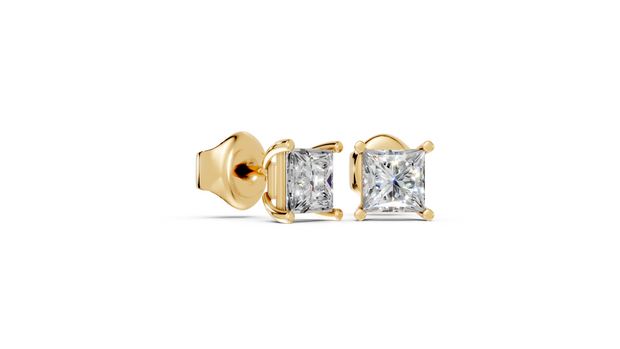 princess studs front and side in yellow gold