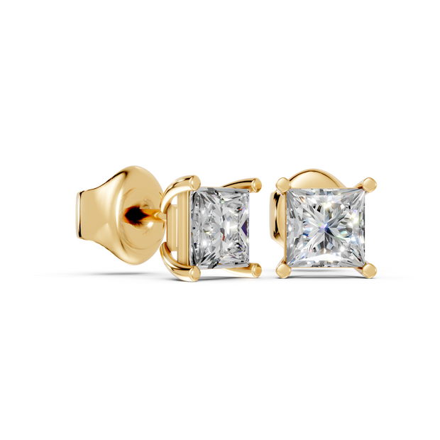 princess studs front and side in yellow gold