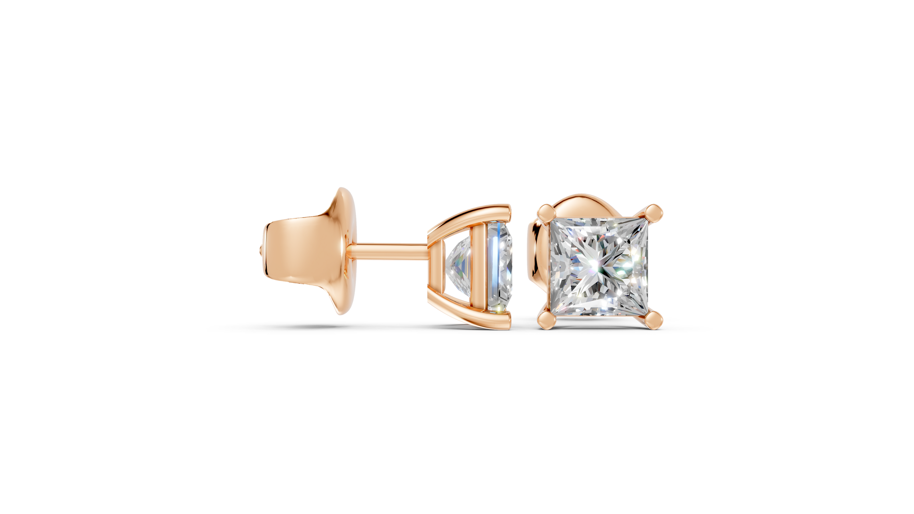 princess studs front and side in rose gold