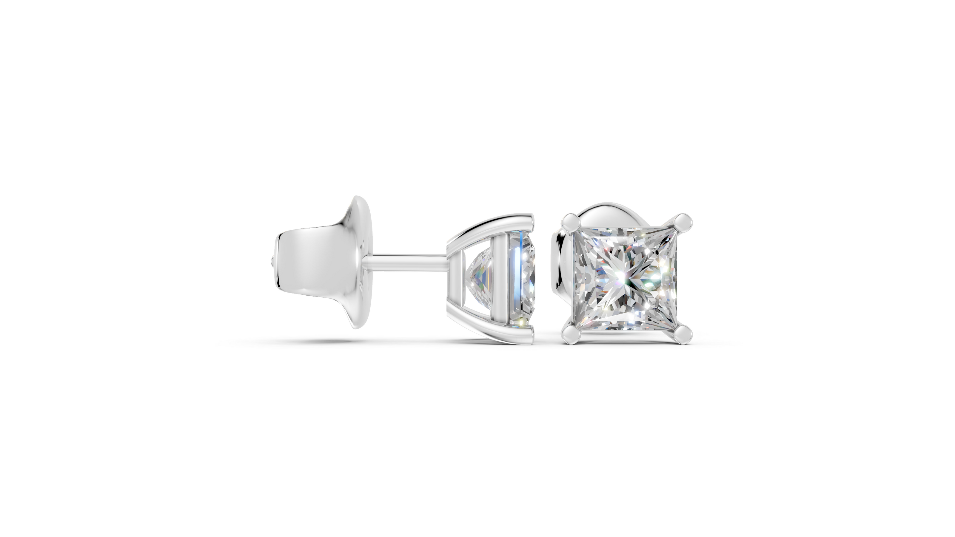 princess studs front and side in white gold
