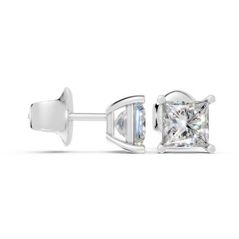 princess studs front and side in white gold