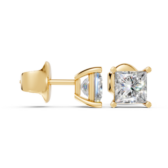 princess studs front and side in yellow gold