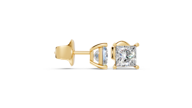 princess studs front and side in yellow gold