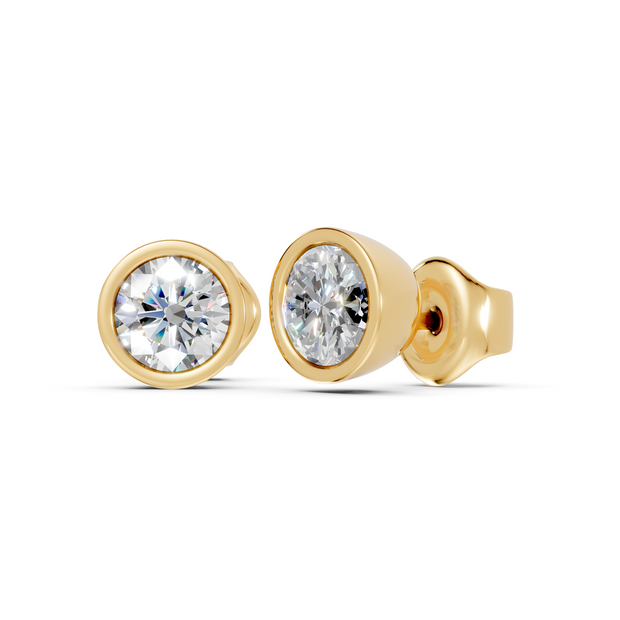 round bezel studs gold side