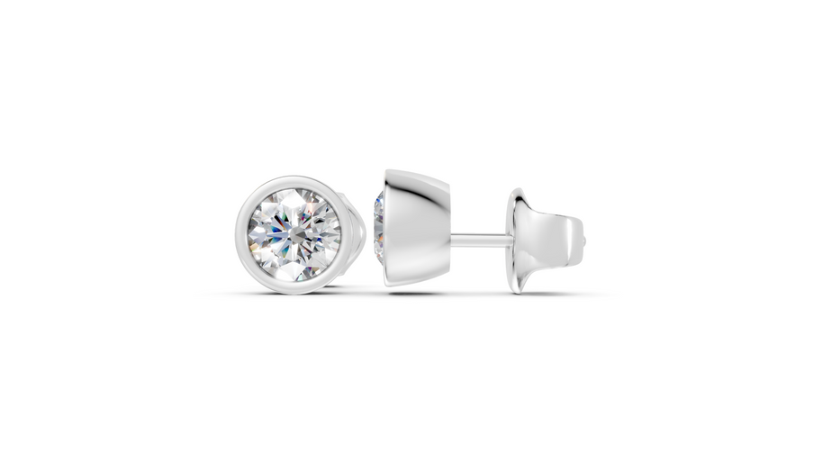 round bezel studs white gold