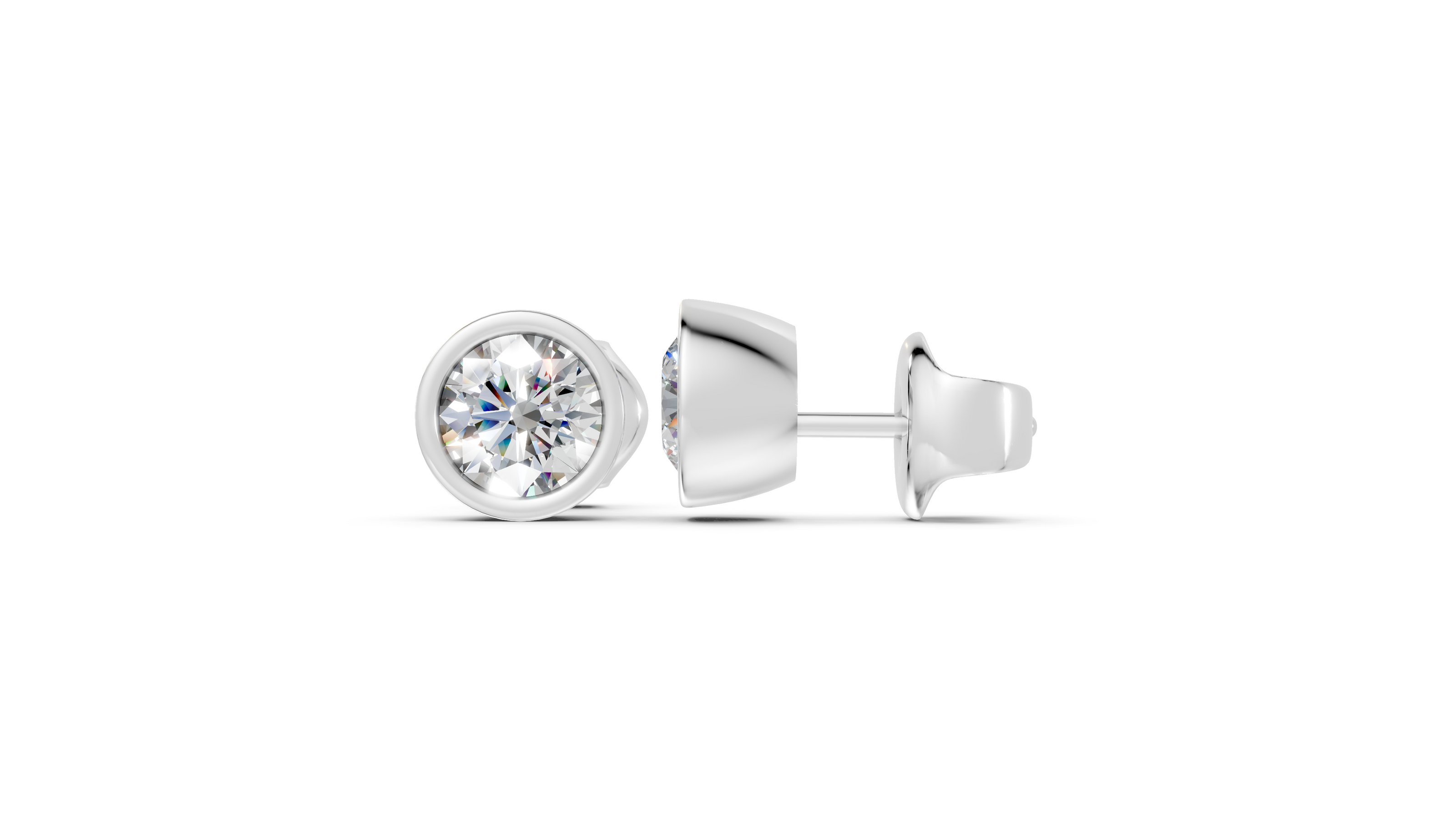 round bezel studs white gold