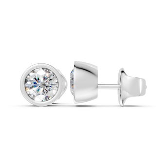 round bezel studs white gold