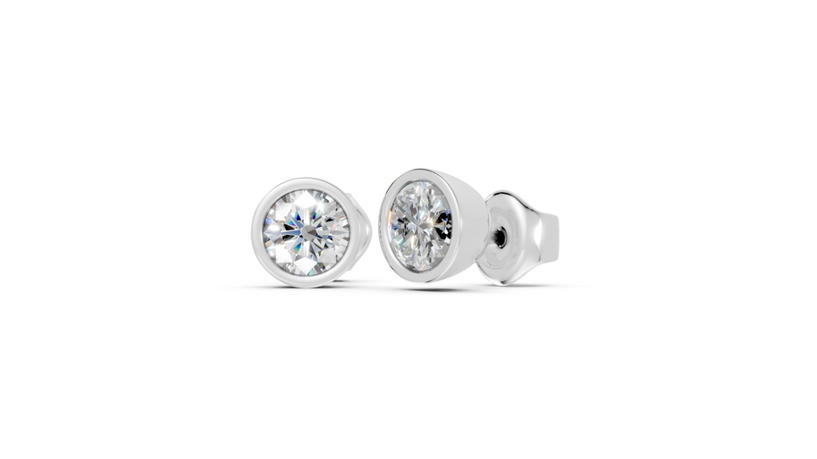round bezel studs white gold side