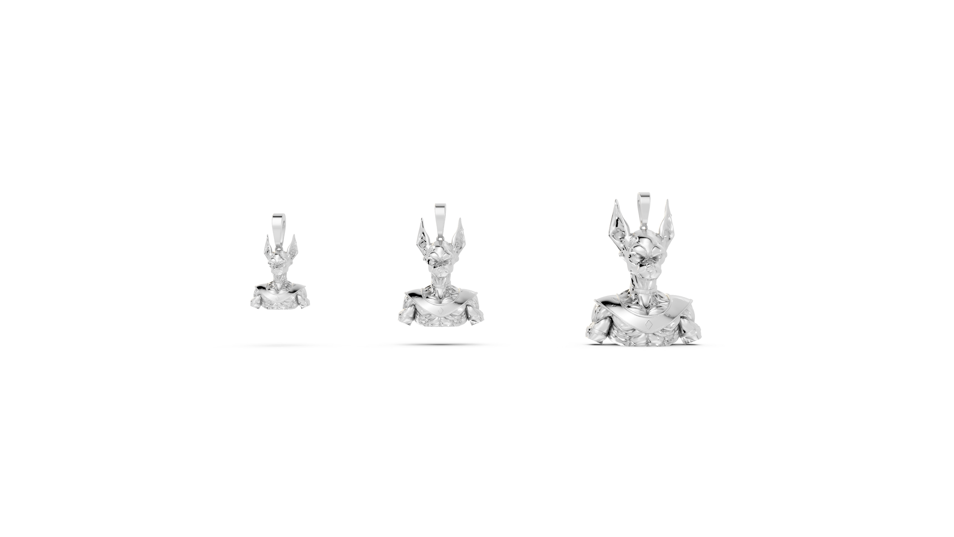 Set of three silver pendants on a white background