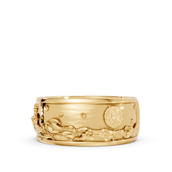 Waves with Moon Band - 14K Yellow Gold - Pocket Rock Jewelry