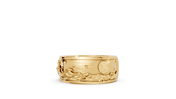 Waves with Moon Band - 14K Yellow Gold - Pocket Rock Jewelry