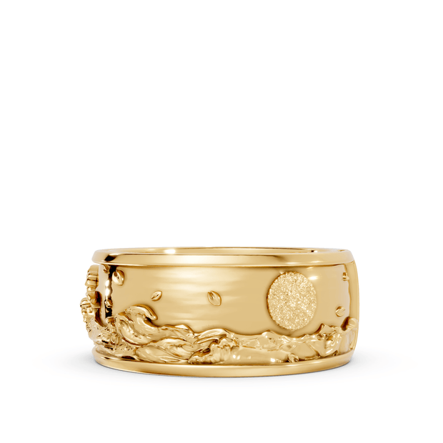 Waves with Moon Band - 14K Yellow Gold - Pocket Rock Jewelry