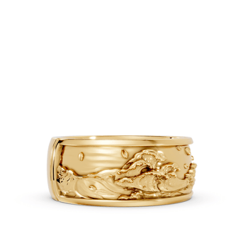 Waves with Moon Band - 14K Yellow Gold - Pocket Rock Jewelry