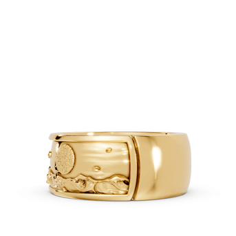 Waves with Moon Band - 14K Yellow Gold - Pocket Rock Jewelry